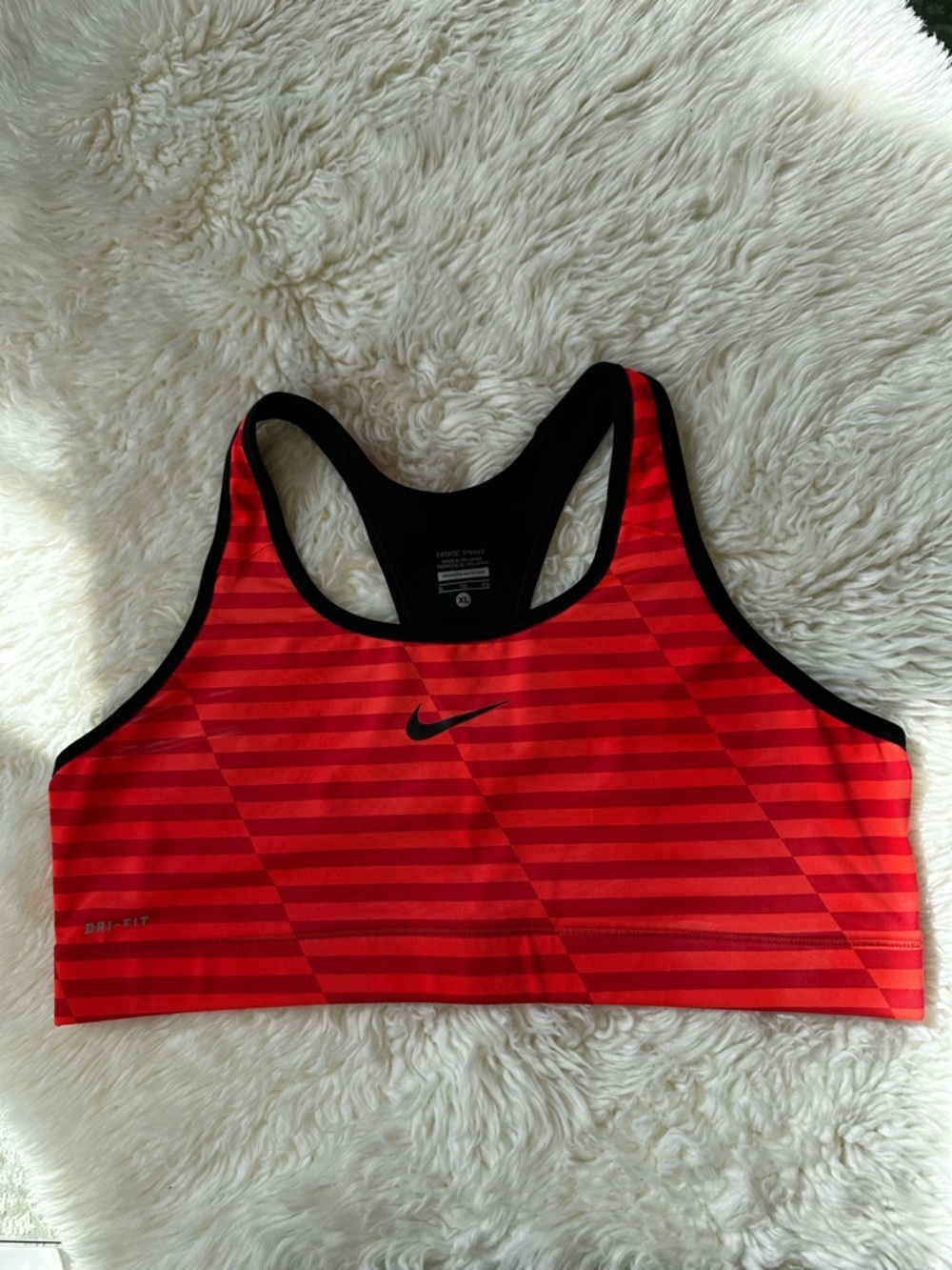 Nike Red orange and Black Striped Dri-FIT Racerback Sports Bra